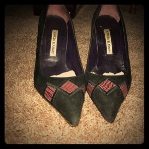 Manolo Blahnik black suede kitten heels